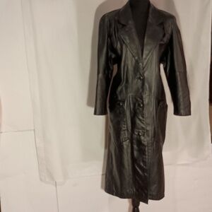 Vintage, Brandon Thomas Full Length Black Leather Coat - Size Petite Small